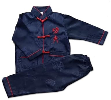 for Boys Kids Traditional Chinese Wing Chun Arts Set Outfit Girl Apparel (Navy, 12 Years)