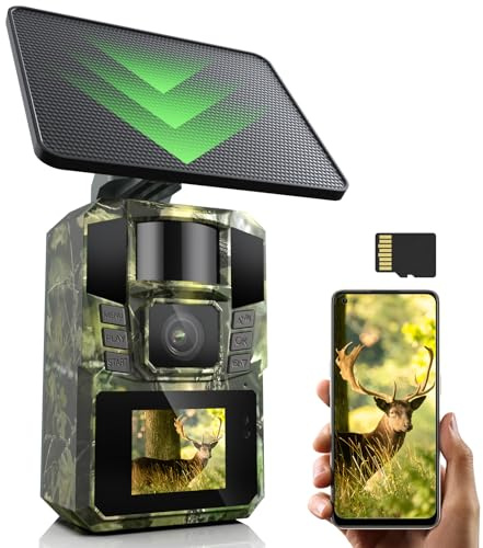 DEATTI WiFi Solaire Camera de Chasse 4K 48MP Caméra de Chasse Connectée au Téléphone Infrarouge Vision Nocturne, Piege Photographique avec 5200 mAh Batterie Rechargeable, IP65