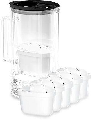 Wessper wasserfilter Kanne Glas mit LED-Anzeige 2L, set mit 5 filter - Schwarz