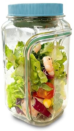 Qubitly Salad Pod, Light Plastic Salad Bowl, Leak Proof Case, Salads Bowl, Removable Divider for Fresh Salads, Snacks, Portable for Lunch, Office, Picnic, Meal Prep