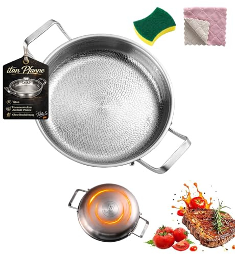 Generisch Poêle en titane 2026 Upgrade - Non revêtue - 26/28/30/32 cm - Épaisse - Ultra durable - Anti-rayures - Non revêtue - Sans couvercle - 26 cm