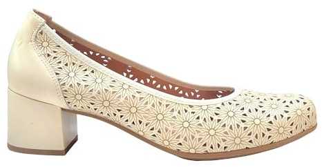 Pitillos - Zapato de tacón Cuadrado,bajo,clásico,salón,Calado,de Piel,Suela de Goma para: Mujer