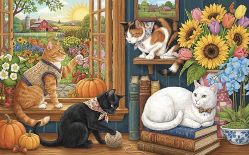 Cats The Windowsill 500 Piece Wooden Jigsaw Puzzle,Gift Idea,Whimsical Challenge,Stress Relief,Great Gifts,Home Wall Decor,Wood,Adults & Kids 14+ (52x38cm)