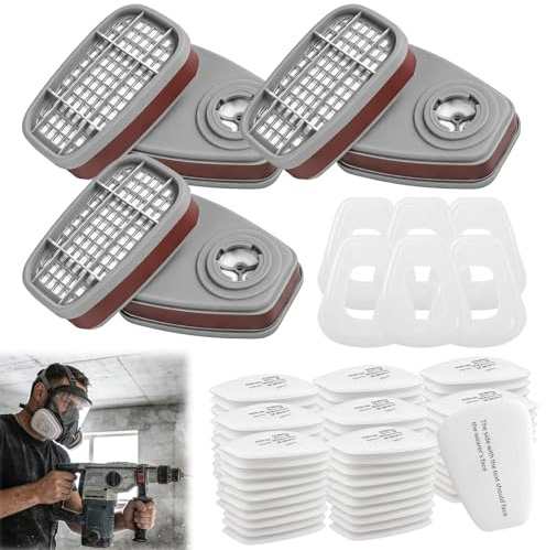 SZBYH 6001 Filter für Atemschutzmaske Set, 80 Filterbaumwolle + 6 Filter und 6 Abdeckkappen, gegen Organische Dämpfe, kompatibel mit 6100, 6200, 6800, 7502, für Handwerker & Heimwerker
