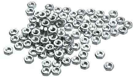 sourcing map Sechskantmuttern, M2,5 x 0,45 mm, metrisches Grobgewinde, Sechskantmuttern, Karbonstahl, 100 Stück (Silberton)