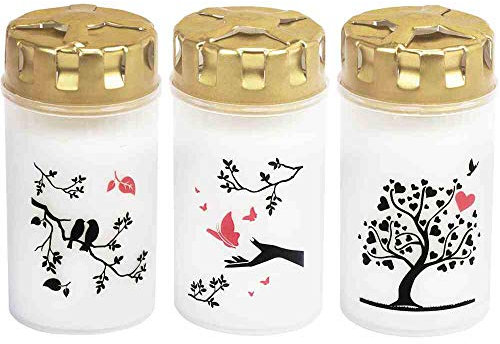 JEKA 3 Grabkerzen - Grablicht - Motivkerze - Gedenkkerze - Brenndauer 50 Std.