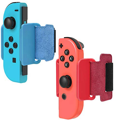 FYOUNG Armbänder für Just Dance 2025 2024 2023 2022/ für Zumba, 2 Pack Verstellbare Elastische Armband für Zumba kompatibel mit Nintendo Switch/Switch OLED - Blau/Rot