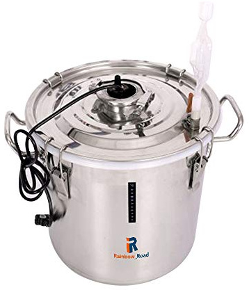 Rainbow_Road Edelstahl Fermenter 20L 5.3Gallon Thermostat Fermenter Heizung Temperaturregelung Automatischer Auspuff mit Temperaturstreifen (5.2 Gal / 20L)