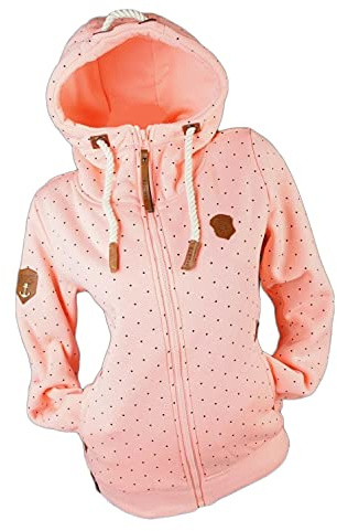 Damen Sweat Jacke Kapuze Hoodie Fleece gefüttert Übergangsjacke Pünktchen gerader Reißverschluss (Rosa, XL, x_l)