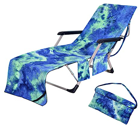 Uposao Beach Chair Cover Sunbed Towels with Pockets Recliner Cover Microfiber Tie Dye Beach Towel for Pool, Sun Lounger, Hotel, Vacation
