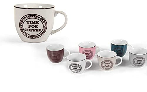 Gicos Set 6 tazzine caffè Coffee in Porcellana 90 ml Colori Assortiti Decoro Time for Coffee MBB-820809