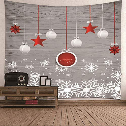 Banemi Psychedelische Wandteppich, Weihnachtskugeln mit Schneeflocken Grau Weiß Rot Polyester Tapisserie Baby 350X256cm