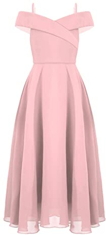 Kaerm Kids Flower Girls Dress Spaghetti Strap Off Shoulder Chiffon Bridesmaid Dress A Line Formal Long Gown Pink 12 Years