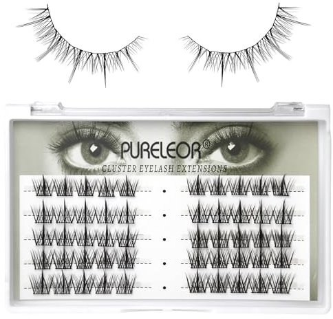 PURELEOR Individual Lashes C Curl Cluster Eyelashes Mixed Length 60pcs Eyelashes Individual Natural Fluffy DIY Lash Pack Soft Cluster Lash Extensions