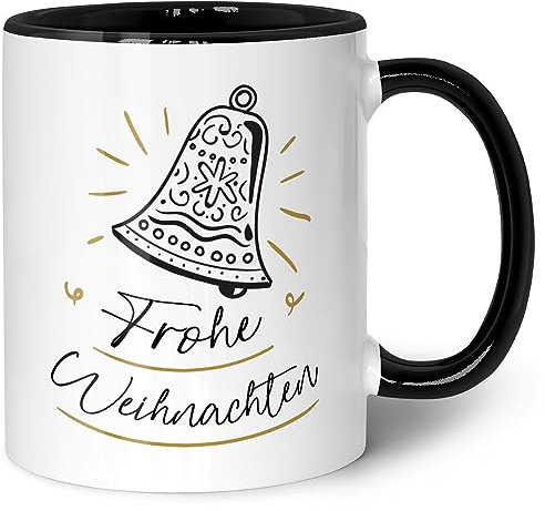 GRAVURZEILE Tasse mit Weihnachtsmotiv - Weihnachtsglocke - Geschenke für Frauen & Männer - Lebensmittelecht - Geeignet für die Mikrowelle - Geschenk zu Wichteln und Weihnachten - Schwarz & Weiß