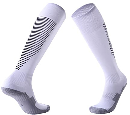 Cosysparks Calzettoni Calcio Bambino, Anti-Slip Calze da Calcio Traspiranti per Bambini, Calza Sportive Training Rugby Hockey da Ragazzo Grils Età 5-12 (Bianco)