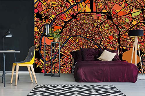Papier peint photo non tissé Motif carte de Paris 375 x 250 cm (avec colle) – Papier peint non tissé – Papier peint mural – Papier peint mural – Prêt à être monté