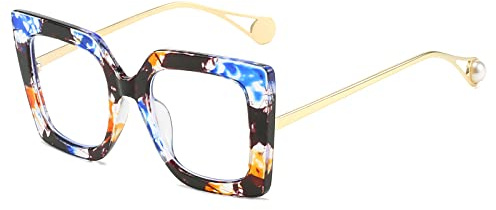 LJCZKA Montatura Occhiali da Vista Donna Quadrati Grandi, Occhiali Anti Luce Blu Montatura in Metallo Occhiali da Lettura Grandi Vintage Gatto