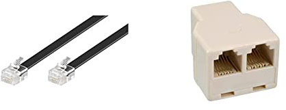 goobay 50322 Modularanschlusskabel 6 Meter, Schwarz - RJ12-Stecker (6P6C) auf RJ12-Stecker (6P6C) & InLine 69999B Modular Verteiler, 1x RJ12 Buchse auf 2x RJ12 Buchse