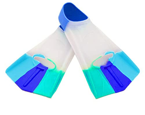 ENEN Schwimmflossen, Schnorchelflossen kurz Verstellbare Flossen für Kinder Erwachsene zum Schnorcheln, Schwimmen (XXXS(24-26Meter),Off-White blau)