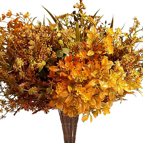 YIBUKIY 6 buntar konstgjorda höstblommor höst mammor, bleknar inte falska höstväxter, falsk inomhus utomhus grönska höstdekorationer för Thanksgiving bröllopsfest hem trädgård öppen spis inredning
