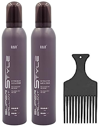 HAIR HAUS Super Brilliant Style Strong Mousse 300ml 2er Pack mit Fingerstyler