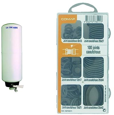 COMAP Trombe AR 2001 avec robinet d'arrêt et clapet anti-retour - Mécanisme de chasse d'eau hydropneumatique pour WC/Toilettes - 2982001 & Coffret de 100 joints caoutchouc pour sanitaire