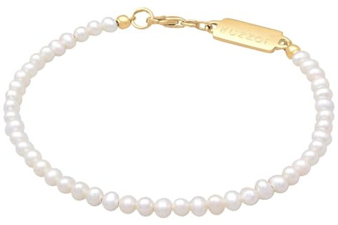 Kuzzoi Buddha Herren Armband mit ovalen Süßwasserperlen (3 mm) aus 925 Sterling Silber Perlenarmband für den Mann Armschmuck mit Perlen Länge 19 cm