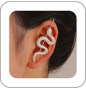 Allereya Vintage Snake Stick Earring Punk Snake Earrings Silver Snake Ear Wrap Earring Serpent Ear Wrap Crawler Earring Jewelry for Women and Girls (Silver)