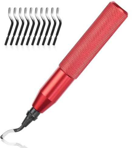 Flintronic Sbavatore di Attrezzi Set, 1 Maniglia in Plastica con 11 Lame HSS 360 ° Lame di Sbavatura in Plastica Rotanti per Stampe 3D Tubi, Plastica, Alluminio, Rame, PVC e Acciaio(Rosso)