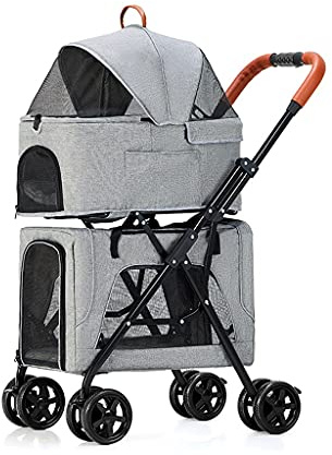 4 Wheel Dog Pram Pet Stroller Pushchair - Lightweight Twin Pet Stroller for Dogs and Cats - Breathable Travel Carrier - Great for Multiple Pet Owners