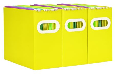 xiepipipaper Cardboard Hanging File Organizer, Collapsible Haning File Box For Letter Size,Portable File Holder Storage with Handles, For Desk File Organizer in Office/School/Home, Yellow 3Pack