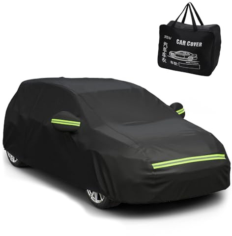 JSCARLIFE Waterproof Full Car Cover ,Car Windshield Cover Windproof Car Snow Cover Rain Dust Sun UV Protection with Side Zipper Car Cover Universal for Most Cars (Fit for Hatchback, L:440*180*160CM)