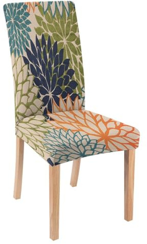 Fchen art Stuhlhussen mit Blumenmuster für Esszimmer, Vintage-Blumen, schick, Grün, Orange, Stretch-Stuhlhussen, 4 Stück