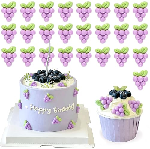 Blumomon 25Pcs Resin Grape Cupcake Toppers 2D Purple Fruit Cupcake Picks Table Decorations for Baby Shower Boys Girls Resin Birthday Sweet Fruit Bridal Shower Wedding Party Decorations