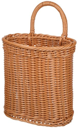 SEWOART Handmade Woven Wall Hanging Basket with Handle Wicker Basket for Kitchen Vegetable Fruit and Garlic Storage Rustic Hanging for Door Bathroom and Home Organisation 10.43X7.09X4.13In