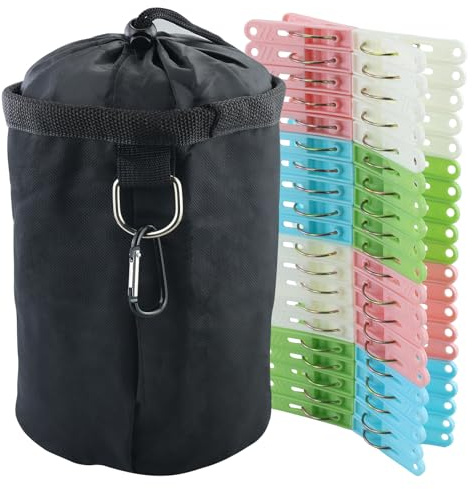 Bakecat Clothes Pegs and Peg Bag, 40Pcs Plastic Clothes Pegs for Washing Line with Bag.
