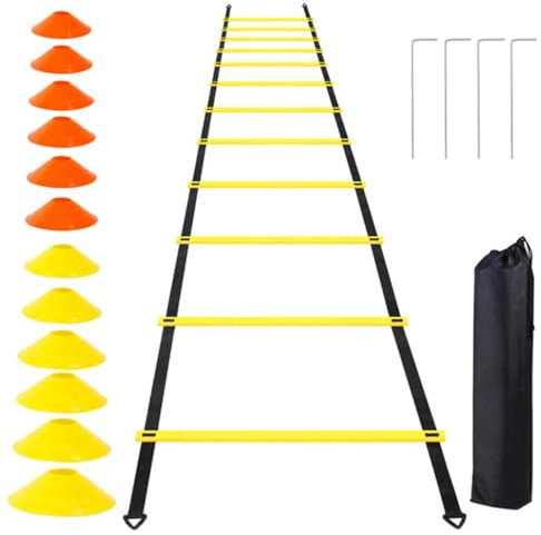 6 Metre Agility Ladder With 12 Training Cones, Rope, Outdoor Fitness Speed Training | Football Training Equipment Set, 4 Stakes With Storage Bag For Football Training Tennis Boxing Training