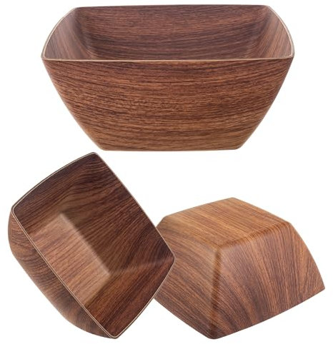 KADAX Salladsskål av plast, elegant skål, skål av träimitation, modern serveringsskål, plastskål, snacksskål (kvadratisk 23,5 cm)