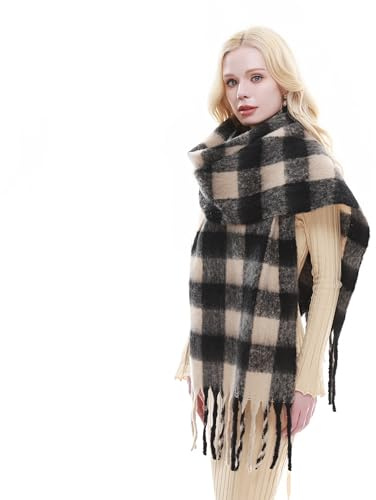 RIIQIICHY Plaid Scarf for Women Chunky Scarves Winter Warm Thick Oversized Blanket Scarf