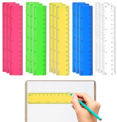 15 Stück Kunststoff Lineal Set,lineal 15cm,Kunststoff Kleines Lineal,Farbiges Transparentes Lineal mit Zentimetern und Zoll Plastiklineale für Schule Büro Zuhause
