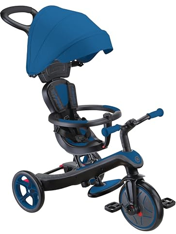 Globber - Tricycle Explorer 4 en 1 - Tricycle évolutif et draisienne pour Les Tout-Petits de 10 Mois à 5 Ans - Version 2 - Bleu Marine