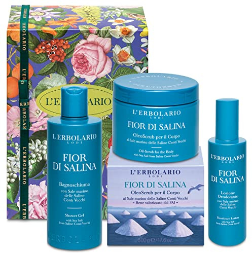 Erbolario Confezione Regalo FIOR DI SALINA Corpo - Bagnoschiuma 250ml + OleoScrub Corpo 500gr + Lozione Deodorante 200ml - Con Sale Marino