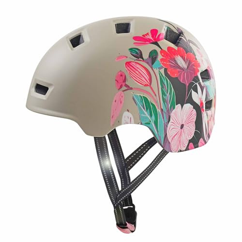 Crazy Safety Rampage Fleur Grise | Casque pour vélo, Skateboard, Rollers et BMX | Casque de vélo pour Hommes, Femmes et Enfants | M (54-57cm) | Casque Ajustable pour skateurs et Cyclistes