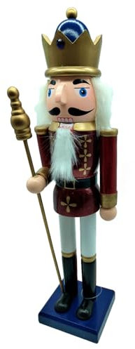 AC - Figura de Soldado Cascanueces con bastón Dorado Navideño - Fabricado en Madera - Incluye Palanca para Abrir el Cascanueces - Artículo para decoración navideña - 38 x 10 x 8 cm