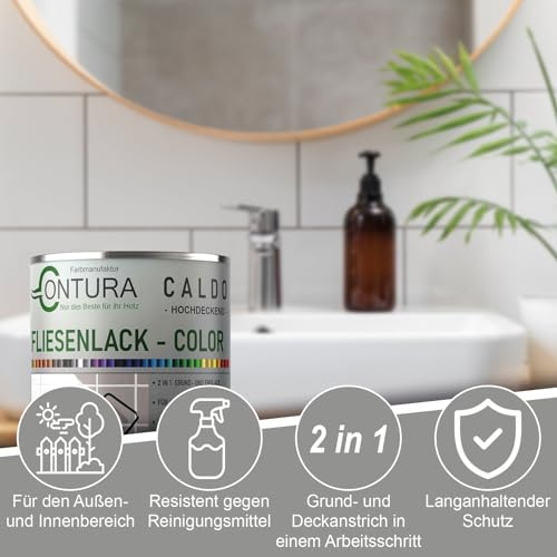 Contura Fliesenlack 750ml. Glänzend Fliesenfarbe 20 Farben Lack Fliesen Wand Boden Bad Küche Wandfliesen Bodenfliesen (Silbergrau RAL 7001, 750ml.)