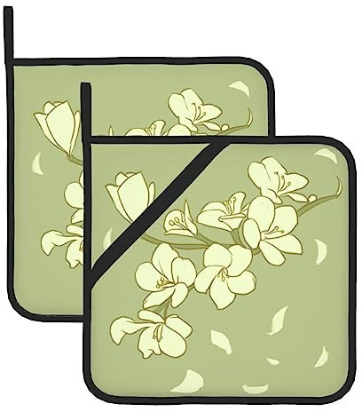 WHJYYXDE Topflappen-Set, 20,3 x 20,3 cm, langlebig, verbrühungssichere Isolierung, wasserdichter Stoff, rotes Bauernhaus-Design, Cartoon-Begonien-Muster, 2 Stück