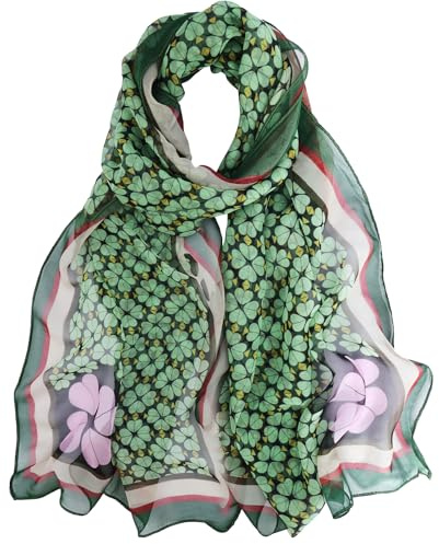 Hftjtsa Red and Black Polka Dot 50s Chiffon Scarf Sheer Square Ribbon Neck Head Scarf for Women Fashion Headwrap Tie Scarves (Green Clover)