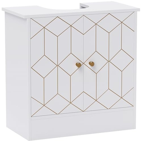 HOMCOM Under Sink Bathroom Cabinet, Under Sink Cabinet with Adjustable Shelf and Open Compartment for Basin with or without Pedestal, 60 x 30 x 60cm, White