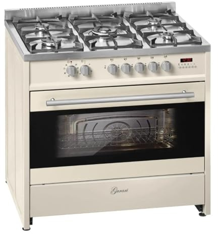 Gurari GCH E 911 Cr - Gas & Elektrisk Stående Spis 90 cm | 5 Kokzoner 3,8 kW WOK | Fristående Gasspis Propangas/Naturgas | 8 Multifunktions Elektrisk Ugn 121 L